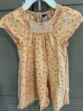 Old Navy Girls Floral Smocked Yoke Top - Peach & Yellow